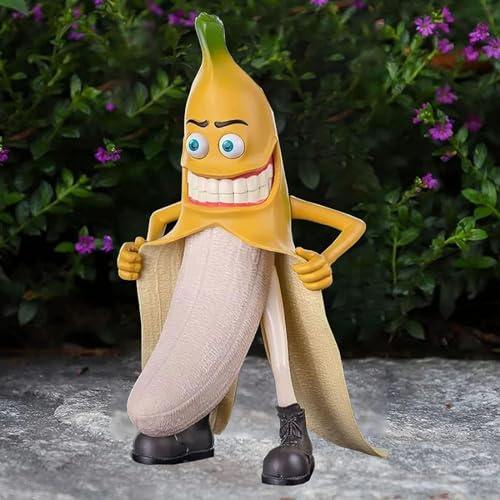 KIUGOP Böser Bananenmann Gartendeko Figuren, Lustige 20 cm cm hohe Bananenzwerg-Skulpturen, Lustige Gartenfiguren, Personalisierte Lustige Figürchen, Außendekoration für Terrasse,Gelb