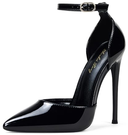 Zhabtuc Talons Hauts, Escarpins D'Orsay pour Femmes Bride à la Cheville Bout Pointu Chaussures de Mariage de Fête, Hauteur de Talon 12 cm, 36-42 EU