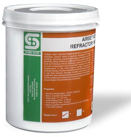 SIMOND STORE Refractory Mortar - 4 LBS - High Heat Mortar Mix - 2700F Rated - High Temperature Pre Mixed Refractory Cement for Binding Insulating Fire Bricks in Furnace, Kiln, Fireplace - Grey Color