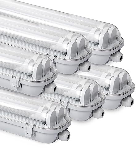 Fiqops LED Feuchtraumleuchte 120cm, 18W 3060lm mit Zwei T8 LED-Röhren, Werkstattlampe IP65 Wasserfest Wannenleuchte Kellerleuchte, Neutralweiß 4000K (6 Stück)