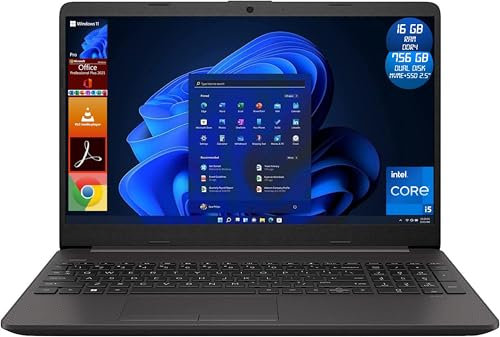 HP Notebook 250 G9, Display Laptop 15.6 Full HD, CPU Intel Core i5 12Th, 16GB Ram, Dual Disk |756GB| 256GB NVMe + 500GB SSD 2.5’’, Windows 11 Pro, Office 2021 Pro Plus - Portatile Pronto all'Uso
