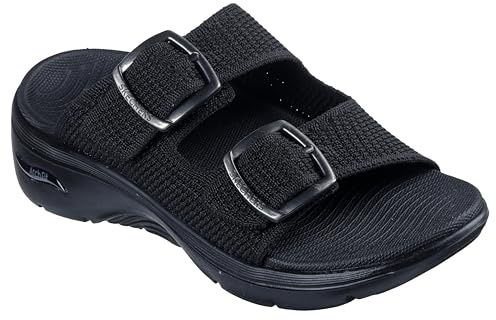 Skechers Women's Two Band Slide Sandal, Black/Black, 11