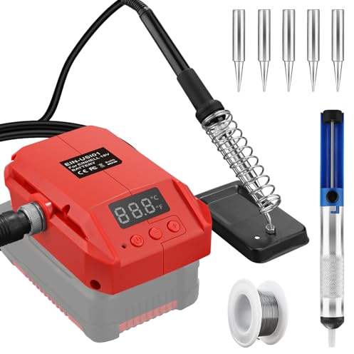 Cordless Lötkolben Set für Einhell 18V Power X-Change Akku, 60W LCD Einstellbar Temperatur 180-480°C, mit ON/OFF Schalter, Saugstab, Lötkolbenständer für Elektrische Arbeiten