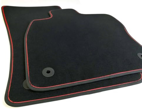 Fußmatten passend für VW Polo 6 (AW) & GTI ab 2017> Premium Velours Autoteppich Matten 2-teilig Zierstreifen Rot