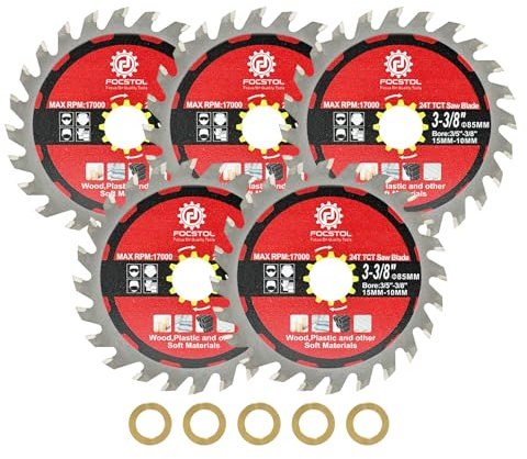 FOCSTOL Disco Madera TCT - 5 piezas 85mm x 15mm Disco de Corte para Cortar Madera Plástico para Máquina Cortadora Manual