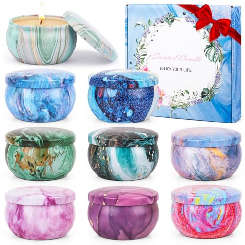 Lot de 9 bougies parfumées, cadeau femme bougie - 100% cire de soja - Portable - Cadeau pour soulager le stress - Pour anniversaire, fête des mères, Noël - Pour la famille, les femmes