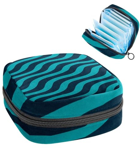 Aufbewahrungstasche für Damenbinden, Menstruationstasse, Tamponbeutel, Periodeneinlagen-Halter, Organizer für Frauen und Mädchen, abstrakte blau-schwarze Wellen-Diagonale