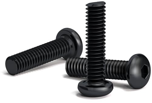 200 Tornillos Negros M2.5 x 10mm con Cabeza Redonda Hexagonal para llave de allen. Aleación de Acero Clase 12.9. Longitud: 10 mm. Cabeza de Botón ISO 7380. Acero templado al Carbono de alta dureza