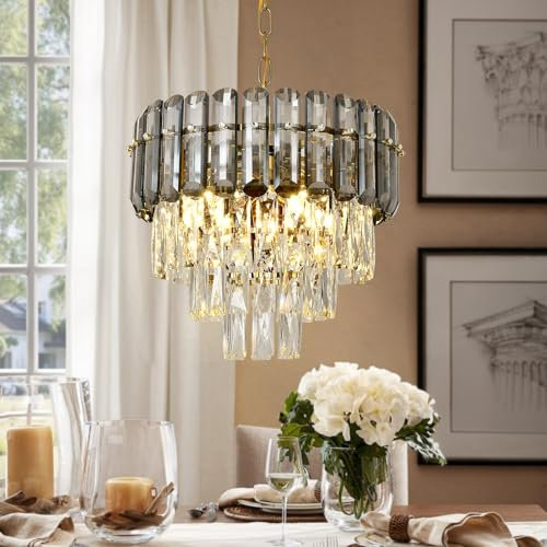AOOCHOK Lustre moderne en cristal noir, Suspension de luxe. Petite lampe suspendue en cristal, idéale pour les entrées, couloirs, balcons, porches, restaurants, Φ40cm