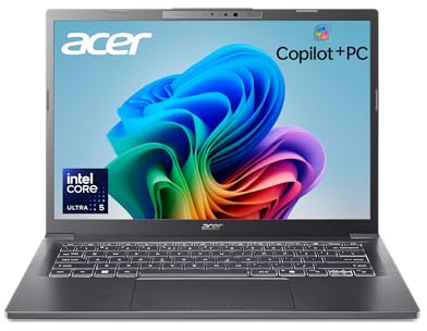 acer Aspire 14 AI Copilot+ PC | 14 WUXGA Display | Intel Core Ultra 5 Processor 226V | NPU: Up to 40 Tops - GPU: Up to 53 Tops | Intel ARC 130V | 16GB LPDDR5X | 512GB SSD | Wi-Fi 6E | A14-52M-51S1