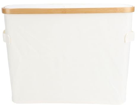 Luocute Toilet Paper Storage Basket, Foldable Toilet Paper Organizer with Lid, Freestanding Bamboo Paper Towels Storage Holder Bathroom Accessories (Beige)