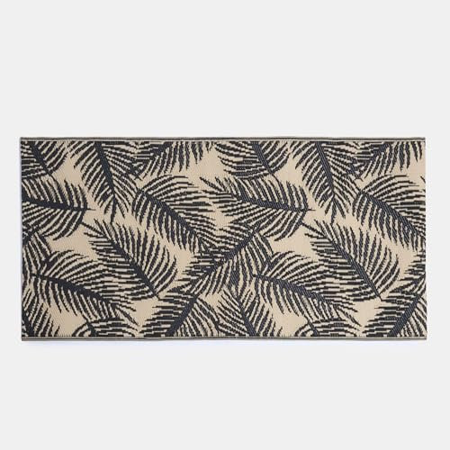 OHS Outdoor Rug Leaf Print, Foldable & Waterproof Rug Garden Mat Reversible Decking Outdoor Carpet Non-Slip Patio Rug For Balcony Porch Poolside, Monochrome-160x230cm