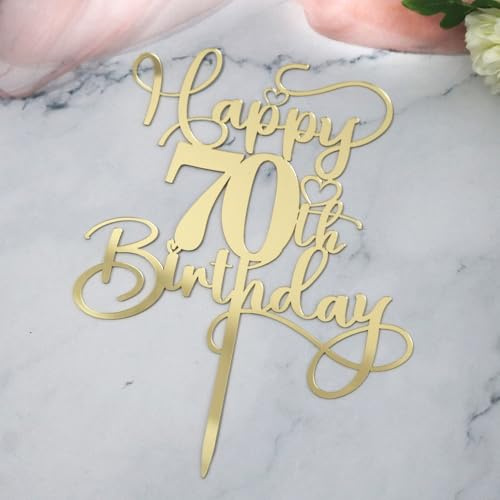 Ruscalin Happy 70th Birthday Cake Topper,Mirrored Gold Acrylic Birthday | for Cheers to 70 Years Birthday/Anniversary Party Decoration Ideas,Perfect Keepsake for your family and friends