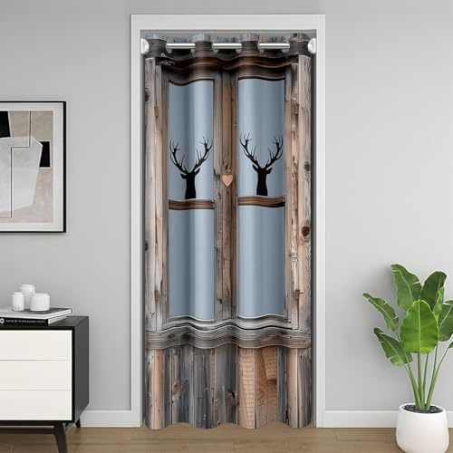 Homewish Türvorhang Aus Holz für Sichtschutz Türbereich,Retro Hirsch Motiv Schrankabdeckung Vorhänge für Schlafzimmer Wohnzimmer,Rustikale Landhausstil Verdunkelungsvorhang 1 Paneel 106x203 cm