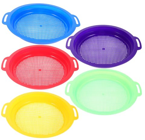 CIYODO 5pcs Beach Toy for Toddlers Plastic Sieves for Shell Rocks Bright Colors Sifter Tools for Beach and Sandbox Summer Toy for Boys and Girls Play Sand
