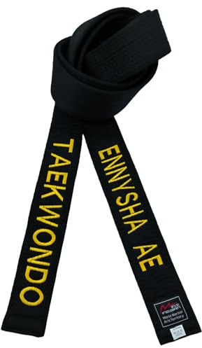 Genérico Cinturón de Taekwondo para Instructor y Clubes - Negro con Bordado Personalizado (Nombre y Dan) - 100% Polialgodón - Ancho 5 cm (360cm)