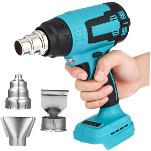 SHINEOFI Cordless Hot Air Heater for Compatible Batteries Handheld Heat Gun with Speed Trigger High Temperature Protection LED Light and Air Nozzles for Shrink Tubing Heating and