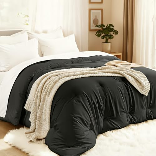 Easthome Comforters Oversized Queen Size, All Season Quilted Bed Comforter, Ultra-Soft Down Alternative Duvet Insert with 4 Tabs, Lightweight Bedding Blanket - Machine Washable, Dark Gray