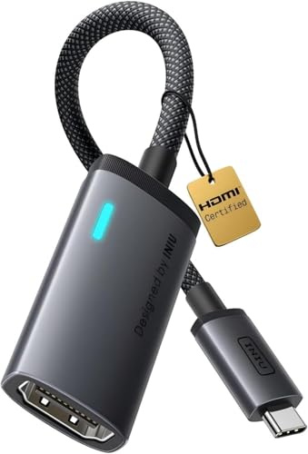 INIU USB C auf HDMI Adapter 4K@60Hz, [2-Pack 0.2m] USB Typ-C auf HDMI Adapter Ladegerät für MacBook Pro, iPad Pro Air, iPhone 17 16 Pro Max, Samsung S25, Pixelbook, Surface Pro, Dell XPS HP Laptop etc