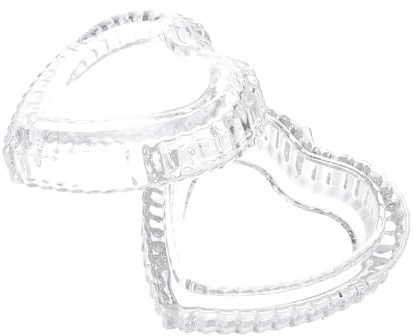 Boîte de Rangement Bijoux Style Rétro Élégant en Verre Gaufré, Cœur | Décoration Bureau et Maison, Récipient Transparent, Couvercle Inclus, Forme Cœur, Usage Polyvalent