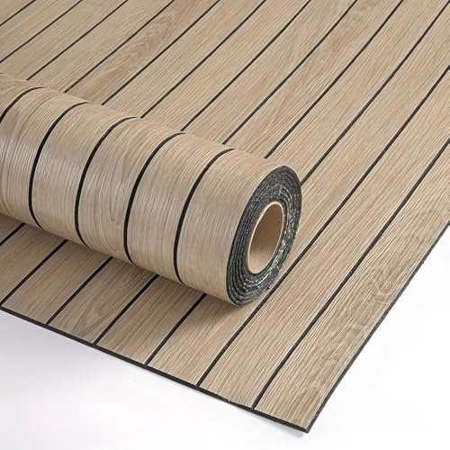 EWWIG Faux Slat Wood Wall Panels Self Adhesive Peel and Stick 3D Fluted PVC Foam Panel Roll, Interior Decor for Bedroom Hallway(Khaki,40x300cm)