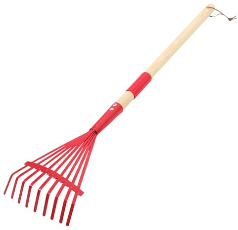 SOIMISS Rastrellino Piccolo per Giardino Rastrello Livellatore per Prato e Foglie Attrezzo da Giardino Manico in Legno Rastrello per Spargere Terreno e Impieghi Gravosi