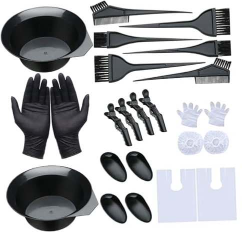 Kit de 24 Teñir y Plástico el Látex para Cabello Piezas | 2 Tazones Mezcladores, 4 Brochas Aplicadoras y 2 Peines para Aceite, 4 Clips y 4 Protectores Color Aleatorio