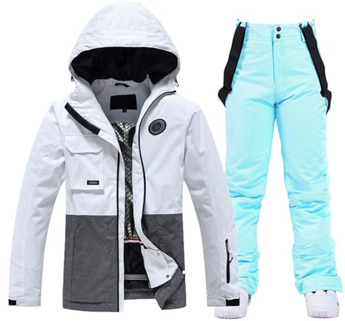 Générique Ensemble Veste et Pantalon de Ski pour Femme, Combinaison de Ski 2 Pièces Homme à Capuche Imperméable Coupe-vent Respirant Chaud Isolé
