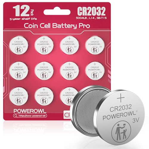 CR2032, POWEROWL Pilas CR2032 de Botón de Litio 3V para Llaves de Coche, Mandos a Distancia, Reloj, Reloj de Pulsera y GPS, Paquete de 12-Rojo Rosa