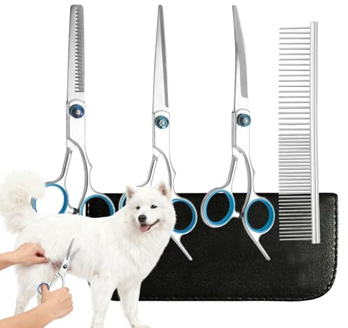 Forbici da toelettatura per cani | 3 pezzi per gatti con pettine - acciaio inossidabile dritto curvo per peli di cane | per gatti e cuccioli taglio a casa viso zampa orecchio