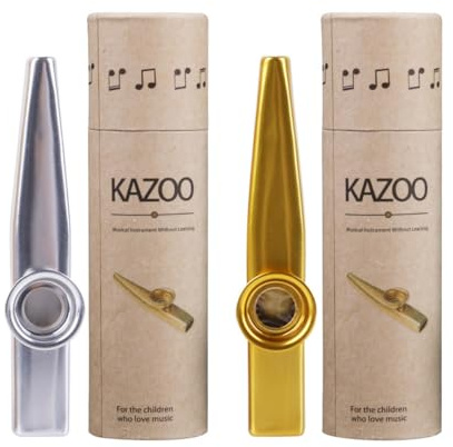Healeved Metall Kazoos 2 Stück Langlebige Musikinstrumente aus Metall in Gold Silber Tragbare Kazoo Mundinstrumente für Musikliebhaber und Gitarrenbegleitung