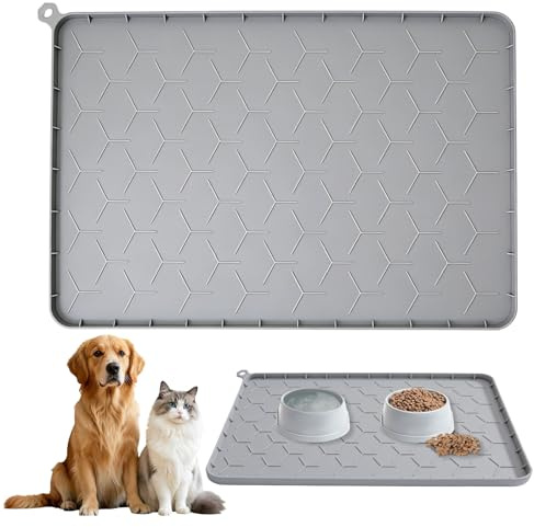 Futtermatte Katzen, Napfunterlage, 60×40cm Futterunterlage Katze, wasserdichte Rutschfestes Silikon Futtermatte Napfunterlage für Katzen und Hunde