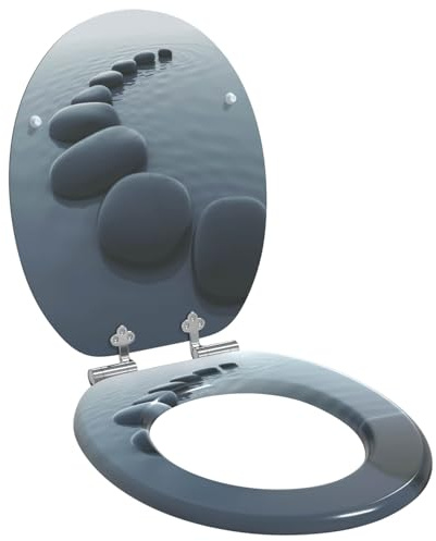vidaXL Asiento de inodoro de cierre suave Gris 44 x 38 cm, Baño moderno, tapa de inodoro elegante, cierre suave, accesorio MDF, diseño cómodo y silencioso