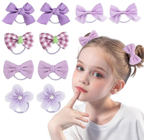 ELNX 10 St Söta Hårband med Rosett | Blomster Scrunchies Små Elastiska Hästhållare för Baby Flickor Småbarn (Lila)