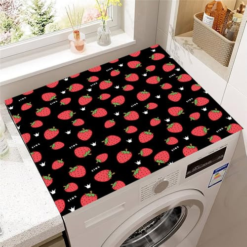 Hearda Housse Machine a Laver Fraise 3D, Dessus Tapis Lave Linge Antidérapant, Housse de Protection pour Machine à Laver Top, Tapis de Protection pour Dessus Sèche-Linge (Fraise,30x40cm)