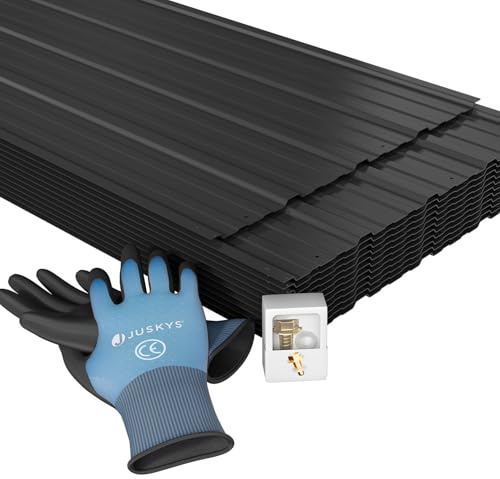 JUSKYS® Profilblech Anthrazit - 12er Set, Verzinkter Stahl, UV-beständig, hohe Tragfähigkeit, mit vorgebohrten Löchern, 129x45 cm, 0,23 mm