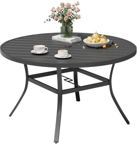 eslohnt 107cm Runder Gartentisch aus Metall für 4 Personen mit Sonnenschirmloch,Wetterfest Ideal für Terrasse,Garten,Hinterhof,Pool und Rasen