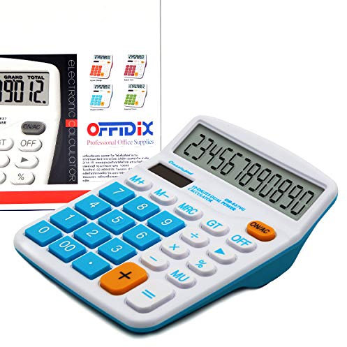 OFFIDIX Office Desktop Rechner, Dual Power Elektronischer Taschenrechner Portable 12 Digit Große LCD Display Taschenrechner Blau