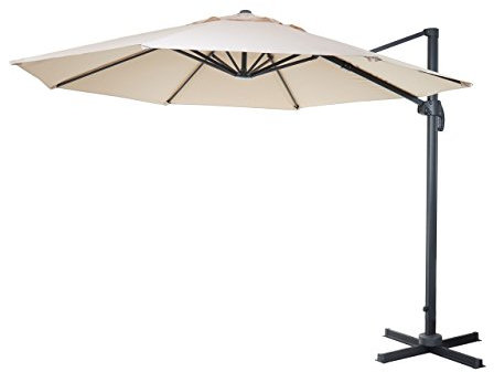 Mendler Gastronomie-Ampelschirm HWC-A96, Sonnenschirm, rund Ø 4m Polyester/Alu 27kg - creme