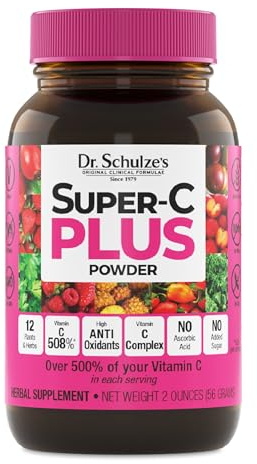 Dr. Schulze's Super-C Plus - Vitamin C Supplement for Immune Support - Skin Health & Antioxidant Support - High-Potency Formula - Plant-Based Superfood - Gluten-Free & Vegan - 2 oz (20 Servings)