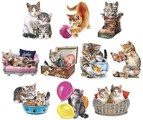 Ideen mit Herz 3-D Motive, ausgestanzt, ca. 7-10 cm, 10 Stück im Beutel | Bilder zum Basteln & Dekorieren | Grußkarten selber Machen | Bildmotive für Scrapbooking & DIY-Deko (Niedliche Katzen)