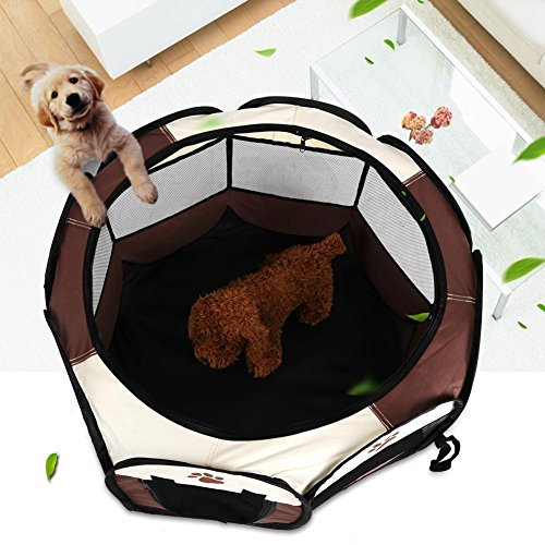 GOTOTOP Welpenlaufstall, tragbare Faltbare Tierlaufstall Hundezelt Laufstall für Hunde, 81 x 45cm (Kaffee)