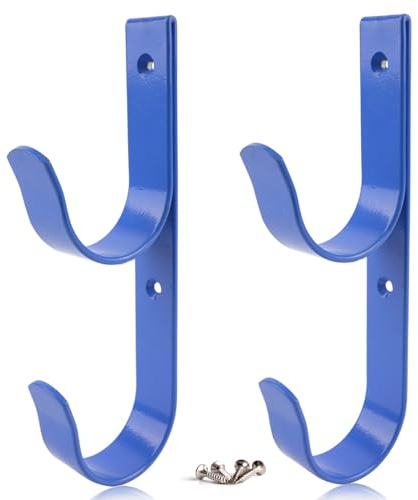 2 Stück Set breite Pool Stangen Aufhänger Heavy Duty Blau Aluminium Halter Haken mit Schrauben Perfekte Hakenhalter für Schwimmbad, Teleskopstangen, Skimmer, Netze, Bürsten, Vakuumschlauch
