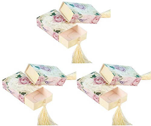 Allbusky 30PCS Floral Paper Candy Boxes, Drawer Shape Sweet Wedding Favour Boxes, Party Gift Boxes with Tassel