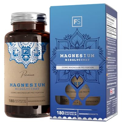 FS Magnesium Glycinat, 180 Kapseln, 250mg Magnesiumbisglycinat | Magnesiumbisglycinat | Hochdosierte Formel | Gentechnik-, Gluten- & Allergenfrei | Hergestellt in GB