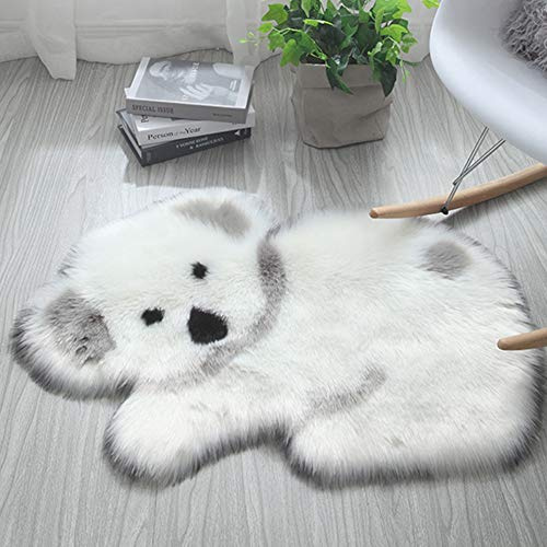 GUOCU Weiches Kunstfell Flauschige Plüsch Bereich Teppich Panda Koala Cartoon Tier Teppiche für Kinderzimmer Dekoration Hochflor Langflor Schlafzimmer Bettvorleger Sofa Matte Bodenmatte Weiß 60x90CM
