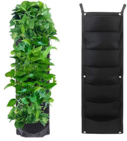 tooloflife 1 x hängende Pflanztaschen mit 7 Taschen, vertikale Wand-Pflanztasche zum Aufhängen, für den Garten, vertikale Begrünung, Blumenbehälter, Pflanztaschen, Aufbewahrungstaschen
