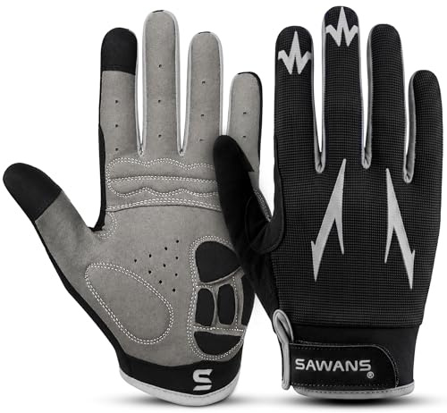 SAWANS Fahrradhandschuhe, Vollfinger-Mountainbike-Handschuhe, gepolstert, atmungsaktiv, Touchscreen, MTB-Rennradhandschuhe für Männer und Frauen, Camping, Radfahren, Laufen, Schwarz, XL