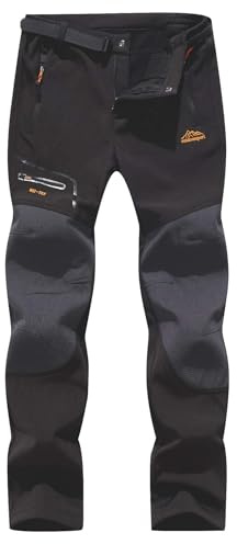 BenBoy Homme Pantalon Ski Imperméable Pantalon Randonnée Softshell Thermique Étanche Coupe-Vent Hiver Pantalon de Montagne Neige Escalade(Noir,L)