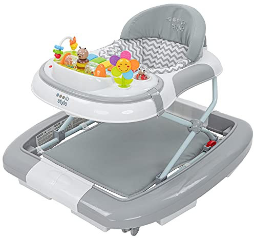 ib style 5in1 Lauflernhilfe, Gehfrei, Schaukelfunktion Licht & Melodie, Babywalker für Babys ab 6 Monate, Wave, Grau